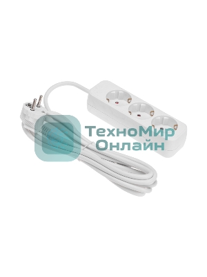 Удлинитель STANDARD 3 гнезда, 3м, 3х1,0мм², с/з, белый Rexant