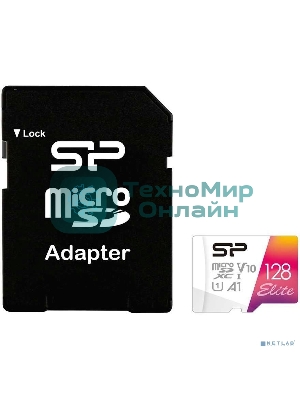 Флеш карта microSD 128Gb Silicon Power Elite A1 microSDXC Class 10 UHS-I U3 100 Mb/s (SD адаптер)