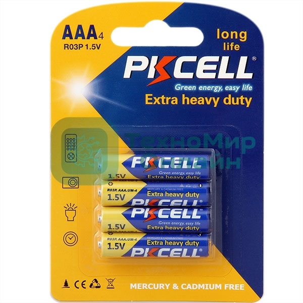 Солевой элемент питания PKCELL R03P-4B тип - AAА 4 шт в блистере