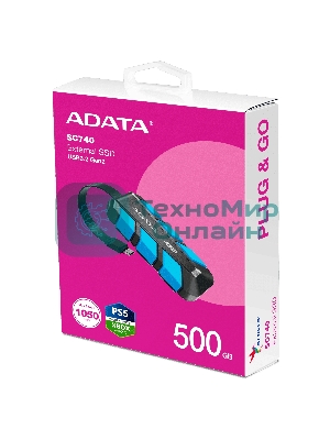 Внешний SSD ADATA SC740, 500 Gb, USB 3.2 Gen 2 Type-C, R/W 1050/1000, синий