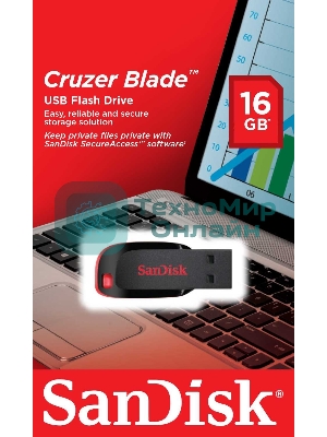 Флешка USB Sandisk CZ50 Cruzer Blade (SDCZ50-016G-B35), 16Gb, USB 2.0, R/W 15/4, черный/красный