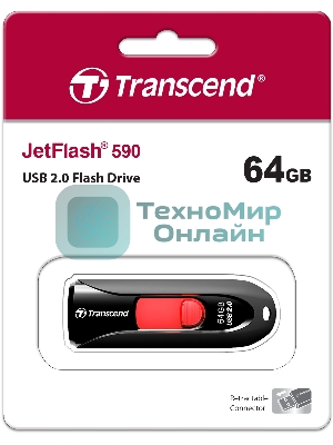 Флешка USB Transcend JetFlash 590 (TS64GJF590K), 64Gb, USB 2.0, R/W 25/15, черный/красный