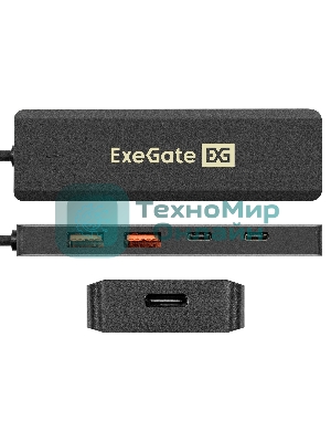 USB-концентратор 4-в-1 ExeGate DUB-2C2P/10G (кабель-адаптер USB 3.2 Gen2 Type C --> 2xUSB3.2 Gen2 Type-A (10G)/2xUSB3.2 Gen2 Type-C (10G), SuperSpeed+ USB 10Gbps, Plug&Play, черный)