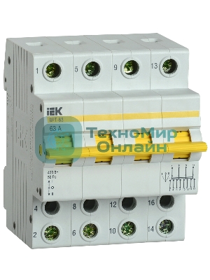 Выключатель-разъединитель трехпозиционный IEK MPR10-4-063 Выключатель-разъединитель трехпозиционный ВРТ-63 4P 63А