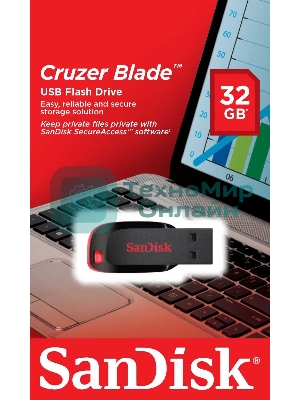 Флешка USB Sandisk CZ50 Cruzer Blade (SDCZ50-032G-B35), 32Gb, USB 2.0, R/W 15/4, черный/красный