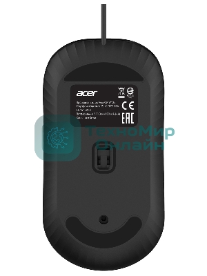 Мышь проводная Acer OMW122 черный, 1200 dpi, USB, кнопки - 3