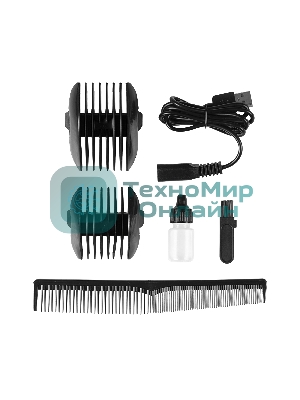 Набор для стрижки Galaxy Line GL 4165, черный, 3 Вт, время непрерывной работы до 1,5 ч, время зарядки около 2 часов, аккум. Li-Ion 3,7 В, емкость аккум. 600 мА*ч, лезвия из нержав. стали, ширина лезвия 40 мм, 2 насадки-расчески (3 и 6 мм, 9 и 12 мм), USB зарядка