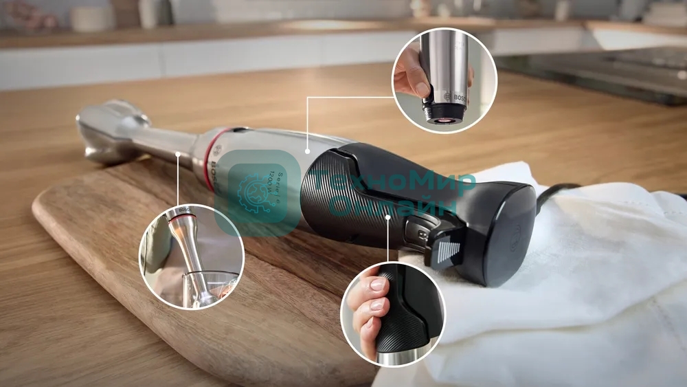 Блендер погружной Bosch MSM6M8X1, 1200Вт, нержавеющая сталь/черный