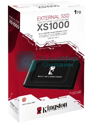 Внешний SSD Kingston XS1000, 1TB, USB 3.2 Gen 2 Type-C, R/W 1050/1000, черный