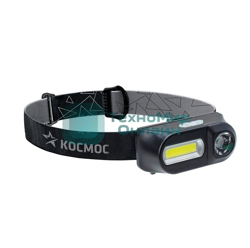Фонарь налобный Космос с зумом 3Вт ХРЕ 3Вт СОВ сменный аккум. 1200mAh