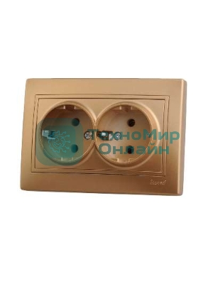 Розетка 2-м СП Мира керам. с заземл. метал. зол. Lezard 701-1313-127