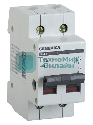Выключатель нагрузки IEK MNV15-2-063 (мини-рубильник) ВН-32 2Р 63А GENERICA