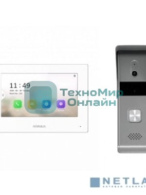 Комплект гибридной видеодомофонии, Включаются устройства:, DS-D100P, VDP-H3212W, 1 блок питания 12В, Работа с Hik-Connect