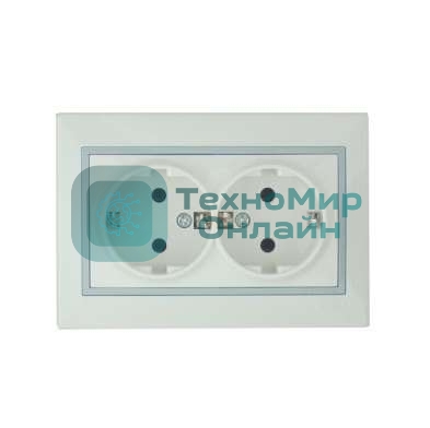 Розетка 2-м СП Мира керам. с заземл. белый/сер. Lezard 701-0215-127