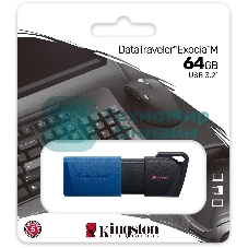 Флешка USB Kingston DataTraveler Exodia M (DTXM/64Gb), 64Gb, USB 3.0, R/W 70/45, черный/синий