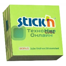 Блок самоклеящийся бумажный Stick`n 21339 51x51 мм, 250 листов, 70 г/м2, неон+пастель, зеленый 2 цвета в упаковке