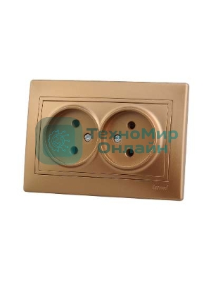 Розетка 2-м СП Мира 16А IP20 без заземл. керам. метал. зол. LEZARD 701-1313-128