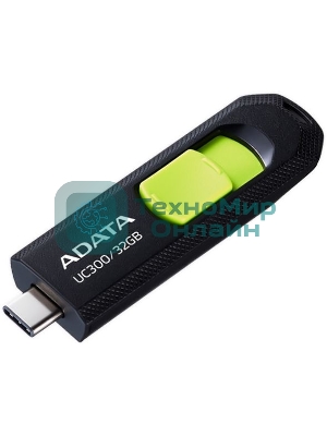 Флешка USB ADATA UC300 (ACHO-UC300-32G-RBK/GN), 32Gb, Type-C USB 3.2, R/W 100/30, черный/зеленый