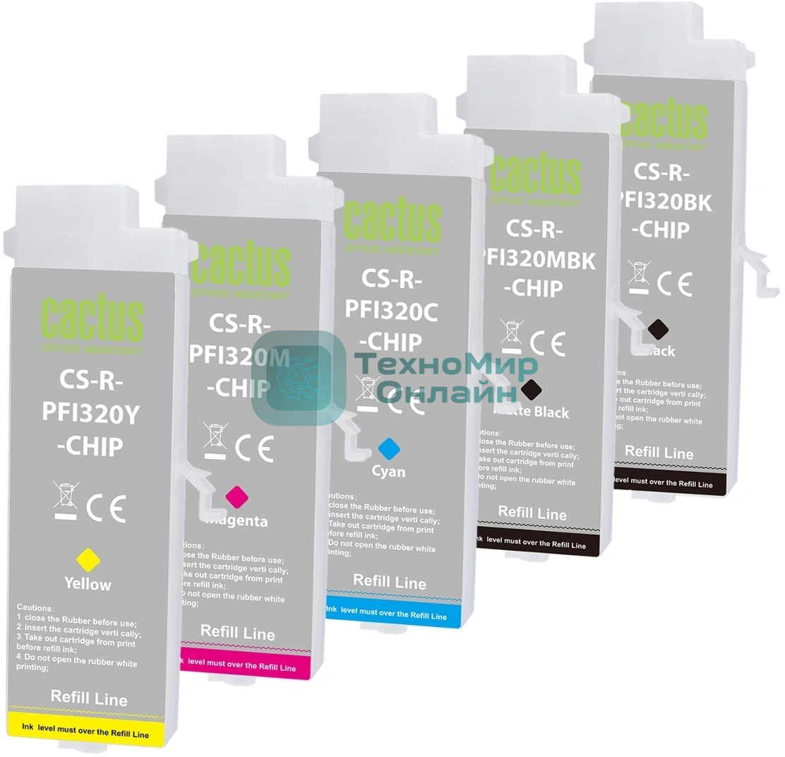 Картридж перезаправляемый струйный Cactus CS-R-PFI320SET-CHIP набор 5шт.упак. для Canon imagePROGRAF TM-200/200MFP/205/300/300MFP/305/250/255/350/355 с чипом