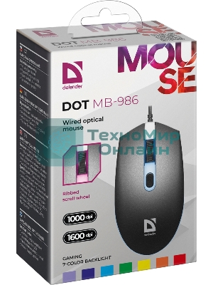 Мышь проводная Defender Dot MB-986 черный, 1600 dpi, USB, кнопки - 4