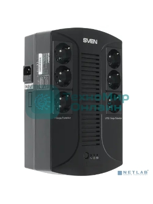Источник бесперебойного питания SVEN UP-L1000E 1000VA/500W (6 розеток: 3х UPS/сетевой фильтр+3 x сетевой фильтр)