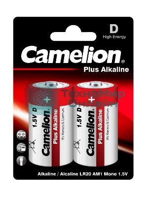 Элемент питания алкалиновый Camelion LR LR20 BL-2 (блист.2шт) 1.5 В