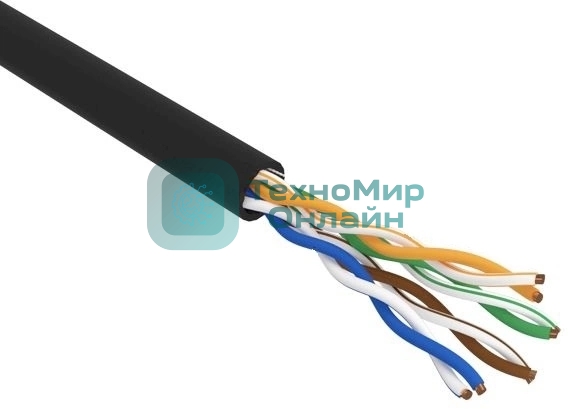 Кабель витая пара Rexant U/UTP, cat.5e, PE, 4PR, 24AWG, OUTDOOR, SOLID, черный, 305м