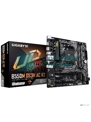 Материнская плата Gigabyte B550M DS3H AC R2, AM4, AMD B550, 4xDDR4, 4xSATA, 2xM.2, 1xPCIe 4.0 x16, 1xPCIe 3.0 x4, 1xPCIe 3.0 x1, 1xDP, 1xHDMI, 1x1Gb LAN, Wi-Fi, Bluetooth 5.0, 4xUSB-A 5Gbps, 2xUSB-A 2.0, 3x3.5 мм, 7.1, mATX