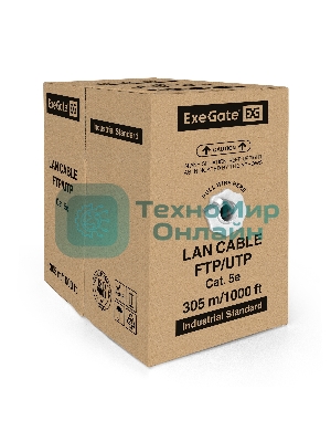 Кабель ExeGate UTP 2 пары кат.5e медь, 24AWG, бухта 305м, серый, PVC
