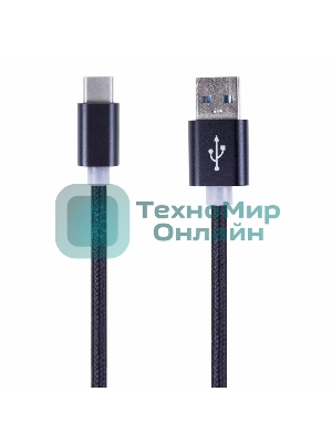 Шнур Rexant USB 3.1 type C (male)-USB 2.0 (male) в тканевой оплетке 1 м черный