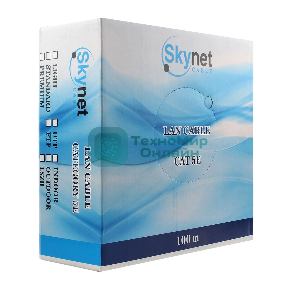 Кабель SkyNet Premium UTP-LSZH 4x2x0,51, низкое дымовыделение, нулевое содержание галогенов, медный, FLUKE TEST, кат.5e, однож., 100 м, box, оранжевый