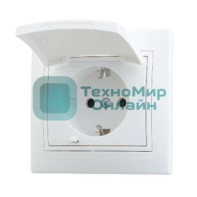 Розетка 1-м СП Мира с защ. крышкой керам. с заземл. белый/белый Lezard 701-0202-123