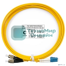 Комм. шнур оптический Cabeus Tight Buffer, Duplex LC/FC, OS2 9/125, LSZH, 3м, d= 3мм, черный хвостовик, желтый