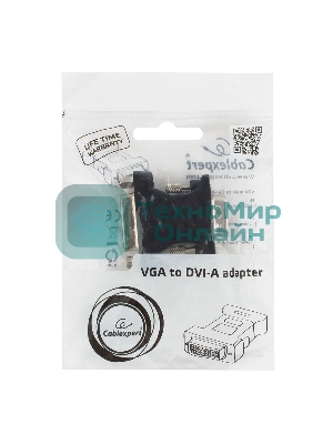 Переходник Cablexpert VGA-DVI, 15M/25F, черный, пакет (A-VGAM-DVIF-01)