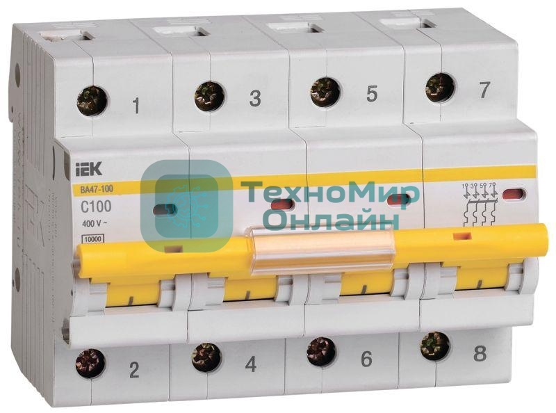 Выключатель автоматический модульный 4п C 100А 10кА ВА47-100 IEK MVA40-4-100-C