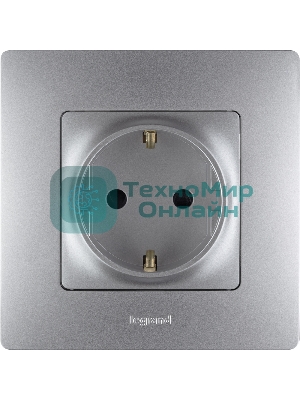 Розетка 672422 Legrand Розетка 2К+З со шторками - немецкий стандарт - винтовые зажимы - 16 А - 250 В - Etika - алюминий