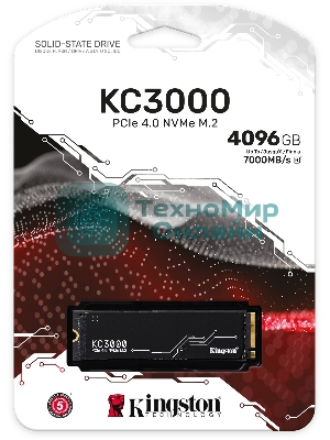 Накопитель SSD Kingston KC3000, 4Tb, PCIe 4.0 x4, M.2 2280, NVMe, R/W 7000/7000, с радиатором