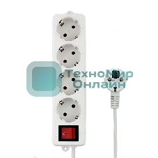 Сетевой фильтр Гарнизон ELB-G4-W-3, 4 евророзетки с выключателем и заземлением, допустимый ток 16А, длина 3 м.