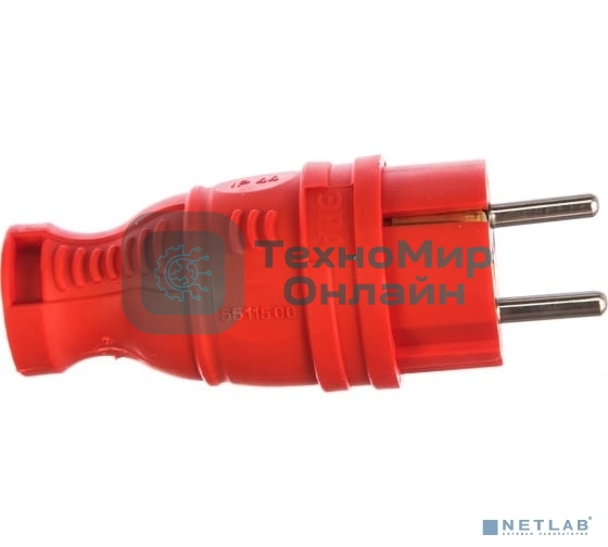 Вилка каучуковая ЭРА з/з прямая 16А IP44 красн. V8-RED-IP44