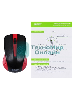 Мышь проводная Acer OMW012 черный/красный, 1200 dpi, USB, кнопки - 3