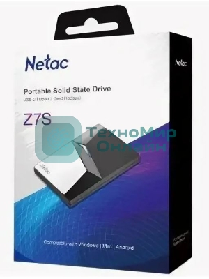 Внешний SSD Netac Z7S, 2TB, USB 3.2 Gen 1 Type-A, R/W 550/480, черный