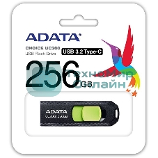 Флешка USB ADATA UC300 (ACHO-UC300-256G-RBK/GN), 256Gb, Type-C USB 3.2, R/W 100/30, черный/зеленый