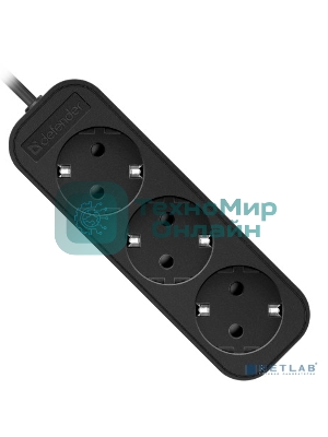 Удлинитель сетевой Defender M350 черный, 5 м, EURO, 3 розетки, 2200 Вт