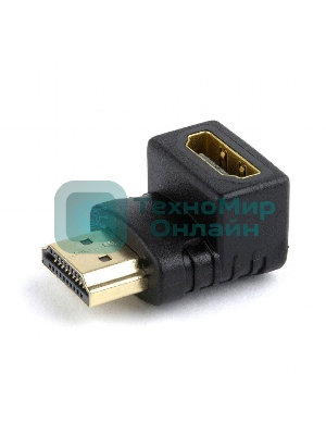 Переходник Cablexpert HDMI-HDMI 19F/19M, угловойсоединитель 90 градусов, золотые разъемы (A-HDMI90-FML)
