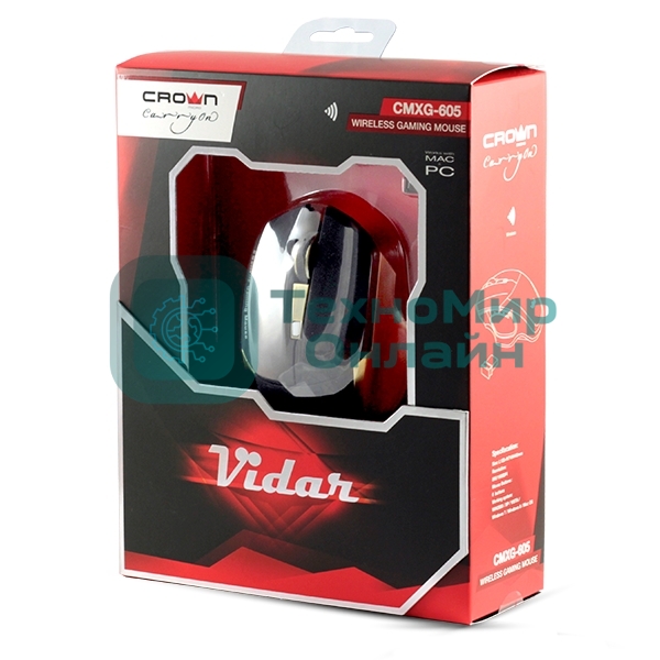 Мышь беспроводная Crown Gaming CMXG-605 черный, 1600 dpi, радиоканал, USB, кнопки - 6