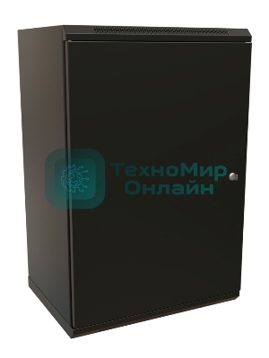 Шкаф коммутационный WRline (WR-TW-1845-SR-RAL9004) настенный 18U 600x450 мм пер. дв. металл 2 бок. пан. 60 кг черный 370 мм 908 мм IP20 сталь