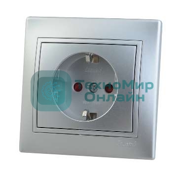 Розетка 1-м СП Мира защ. шторки с заземл. метал. сер. Lezard 701-1010-124