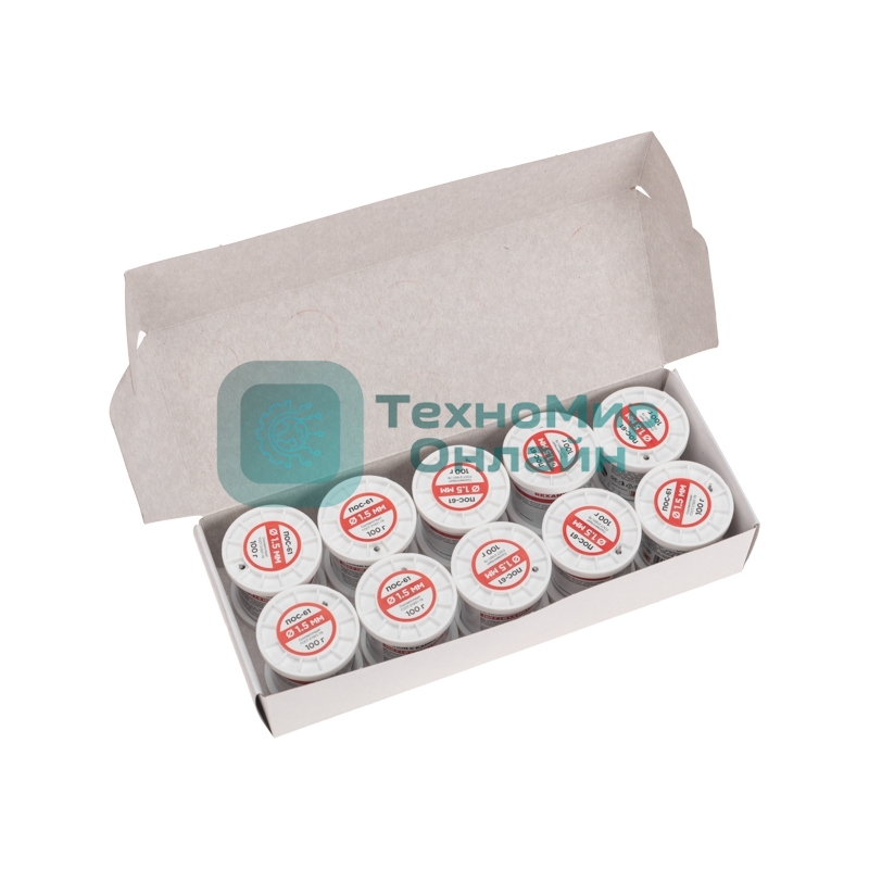 Припой с канифолью Rexant ПОС-61, 100г, Ø1,5мм, (олово 61%, свинец 39%), катушка