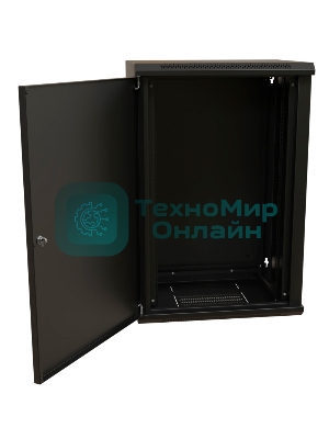 Шкаф коммутационный WRline (WR-TW-1845-SR-RAL9004) настенный 18U 600x450 мм пер. дв. металл 2 бок. пан. 60 кг черный 370 мм 908 мм IP20 сталь
