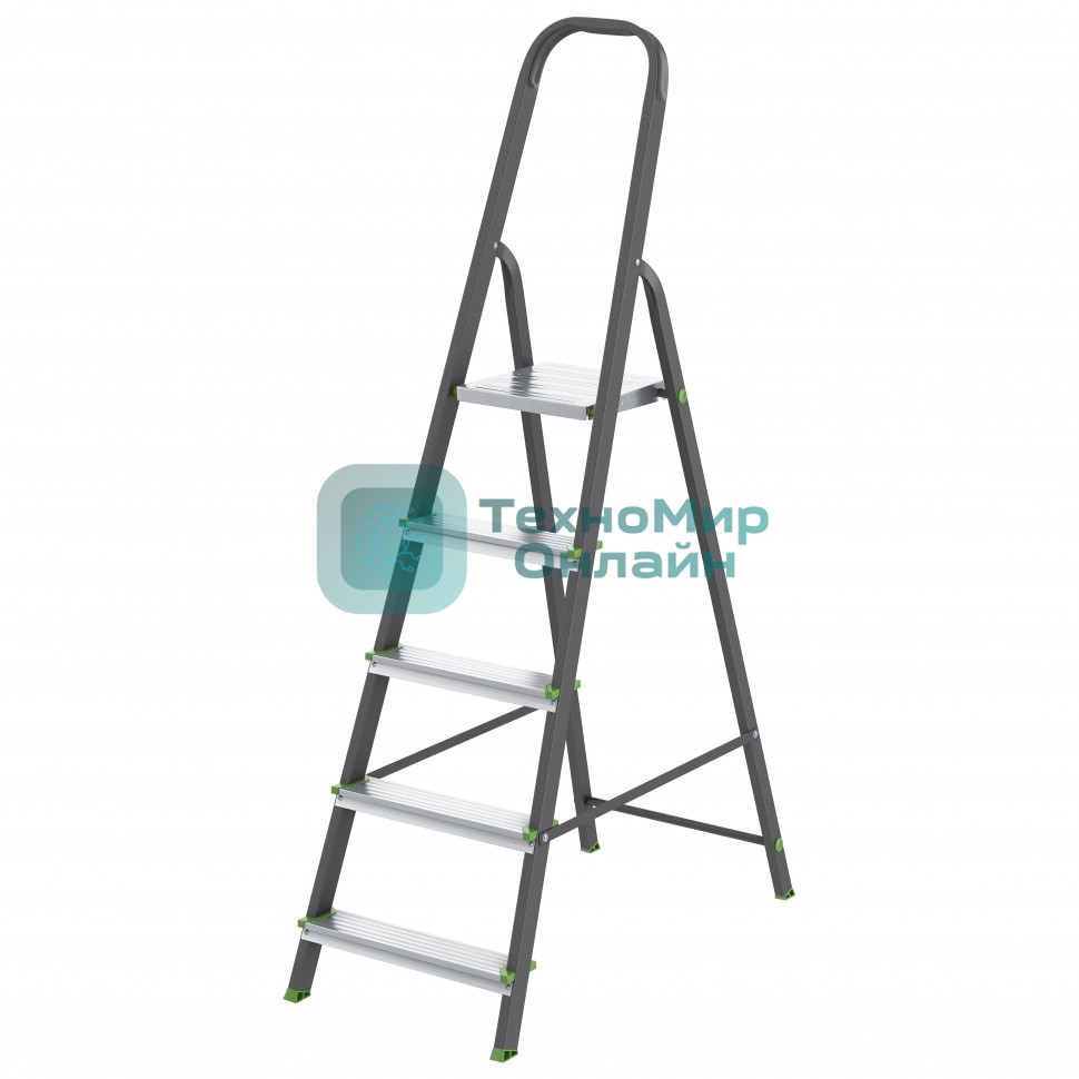 Стремянка Сибртех 5 ступеней, стальной профиль, алюминиевые ступени